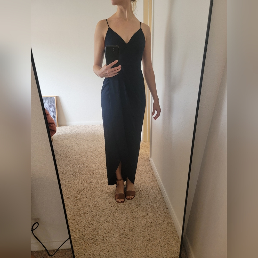 NWT Shona Joy Draped Cocktail Dress In Navy - Picture 4 of 10
